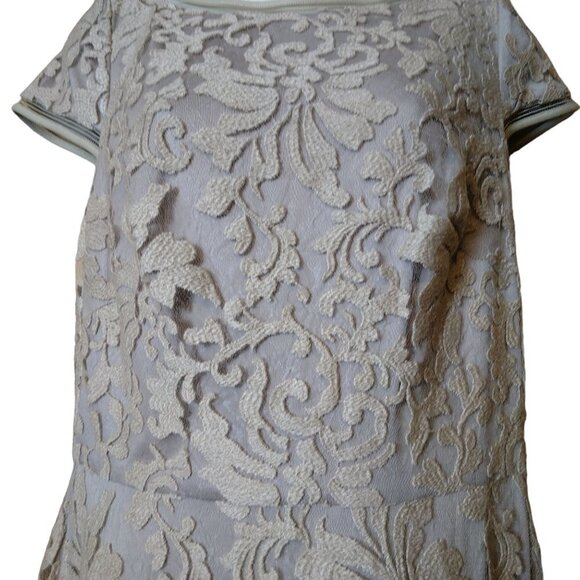 Tadashi Shoji Women's Size 10 Beige Embroidered Lace Cap Sleeve Gown Maxi - Picture 2 of 12